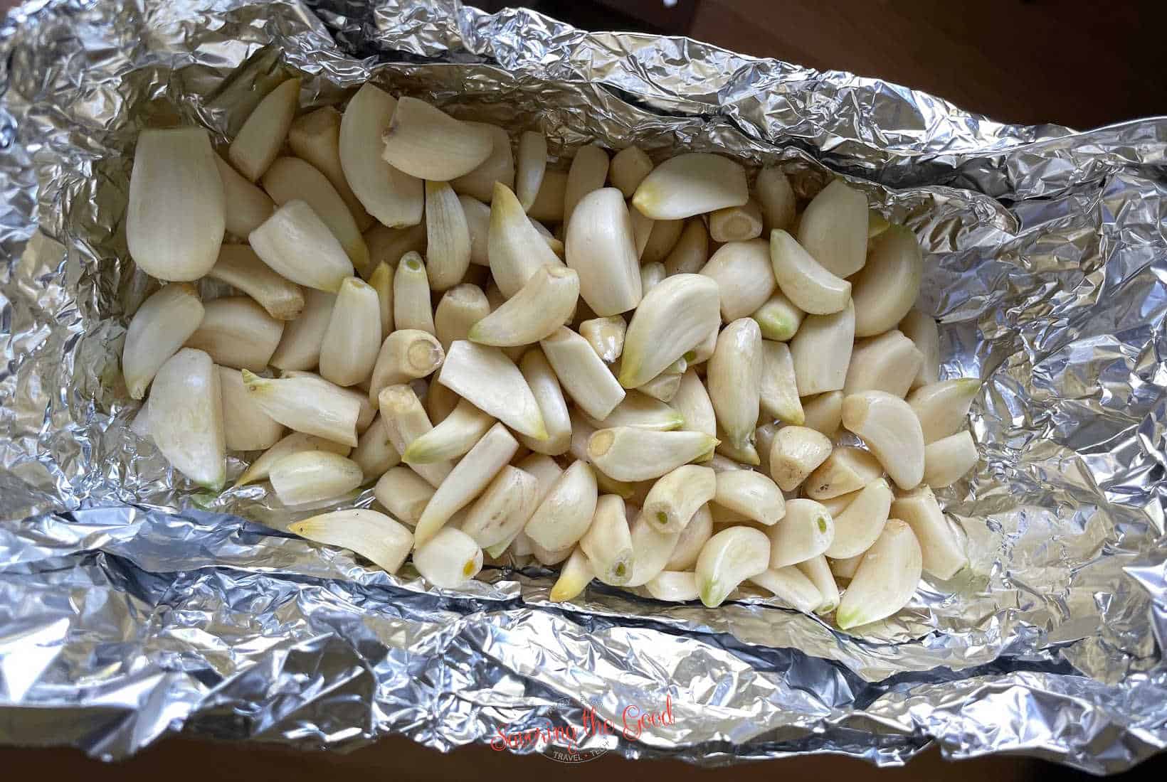 50 cloves of garlic in a tin foil pouch.