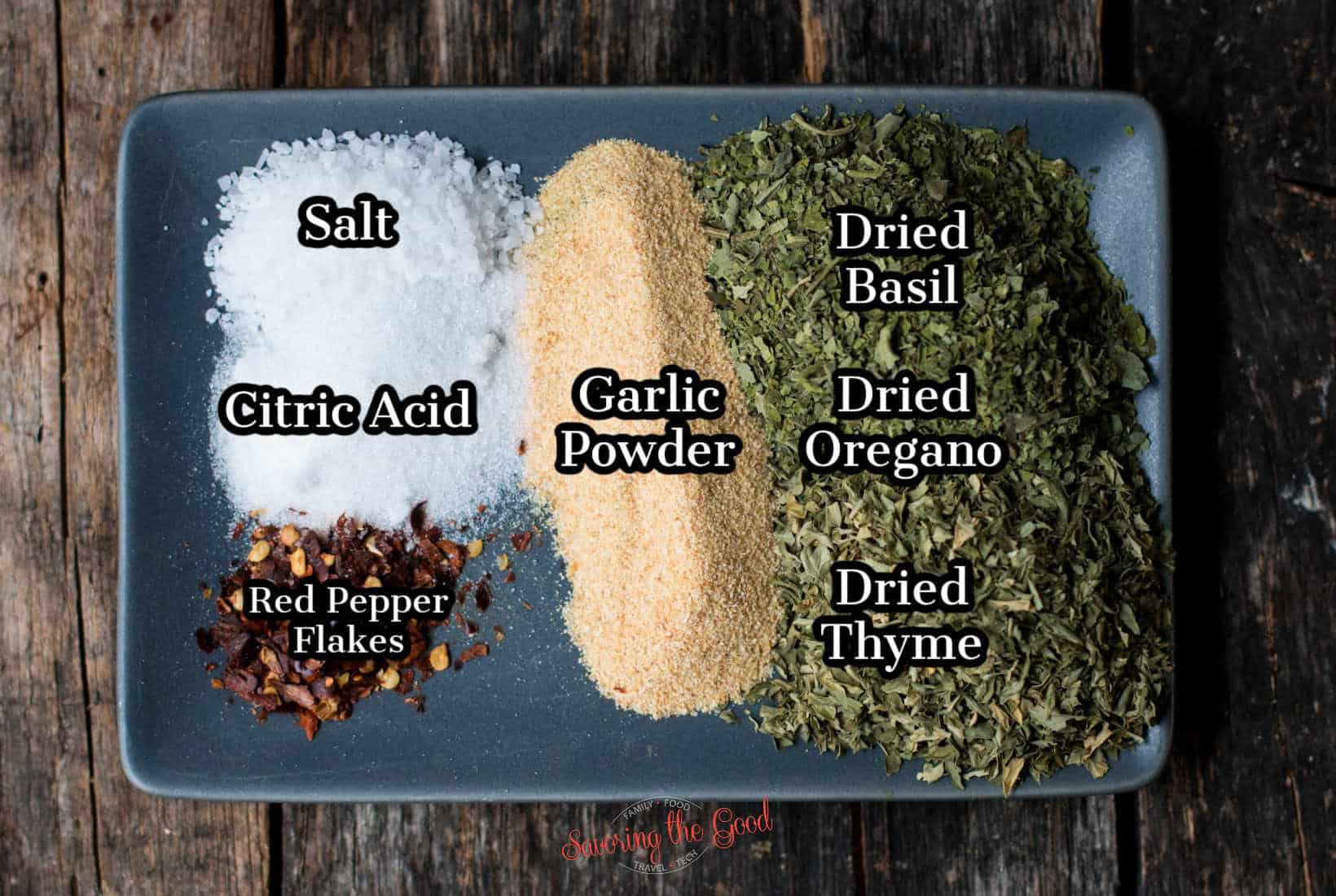 spices on a plate with text overlays.
