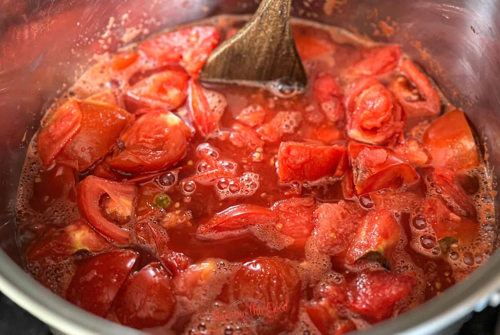 tomatoes boiling and cooking.