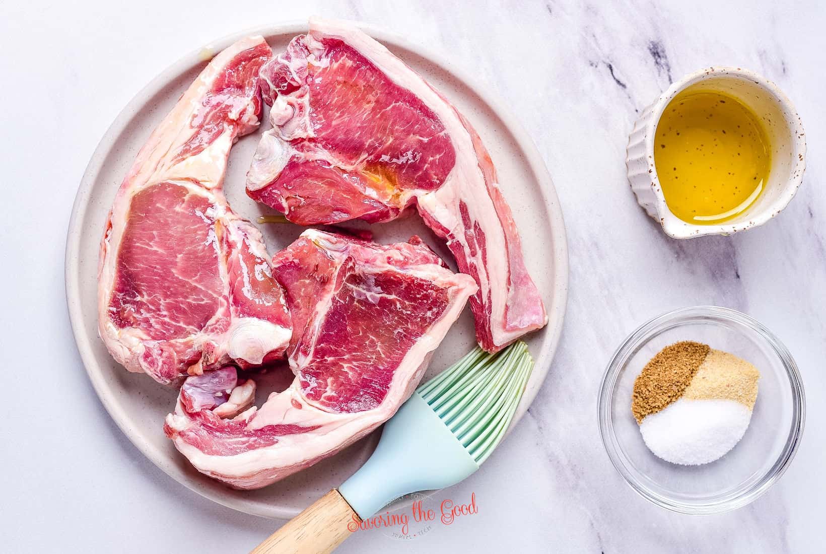 lamb chops brushed with olive oil.