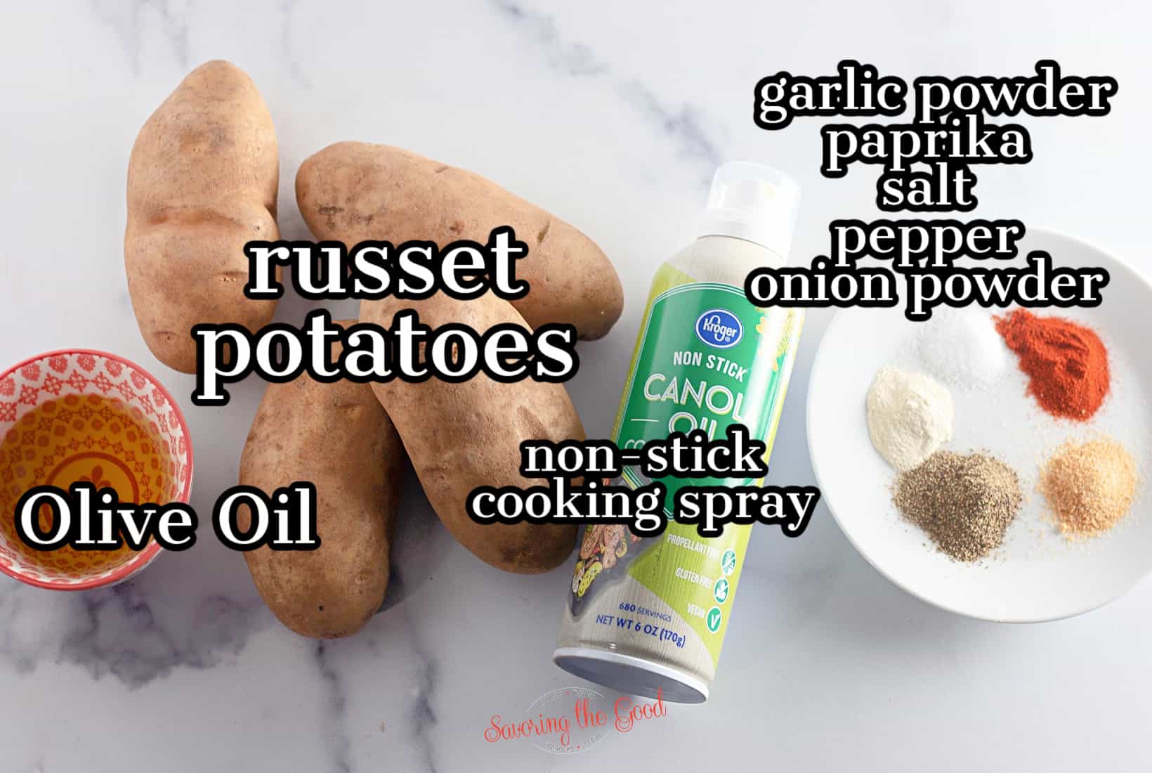 Air Fryer Breakfast Potatoes ingredients with text overlay.