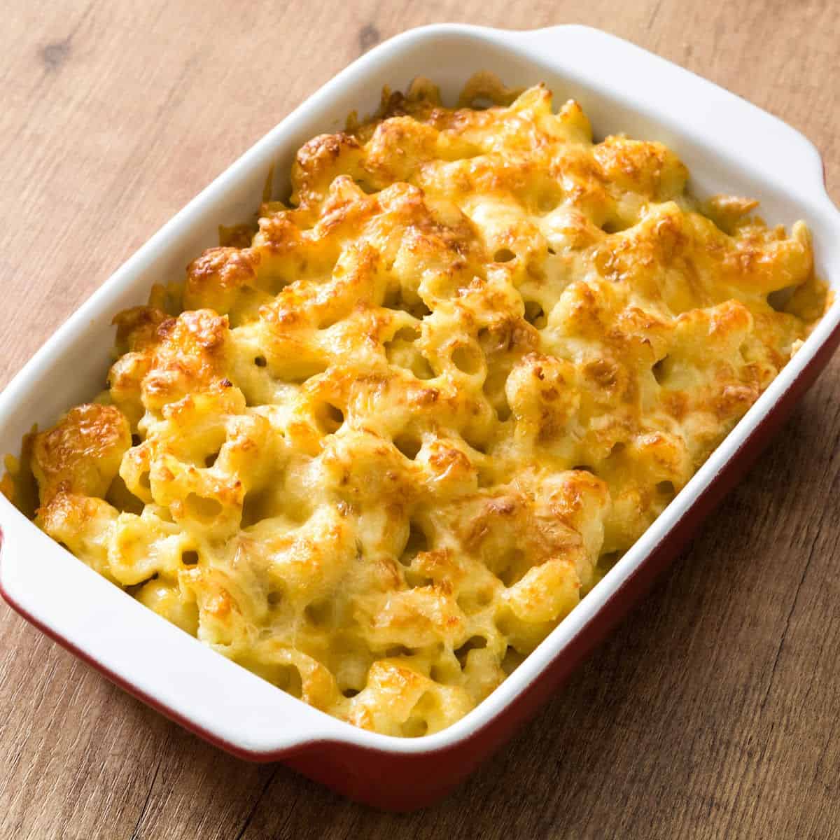 baked kraft mac and cheese in a baking dish.