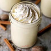 sous vide eggnog with whipped cream square image.