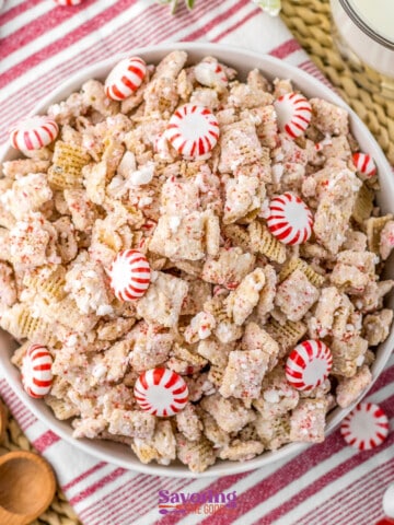 christmas puppy chow with peppermint candies