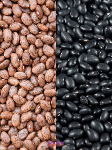 left side pinto beans right side black beans.