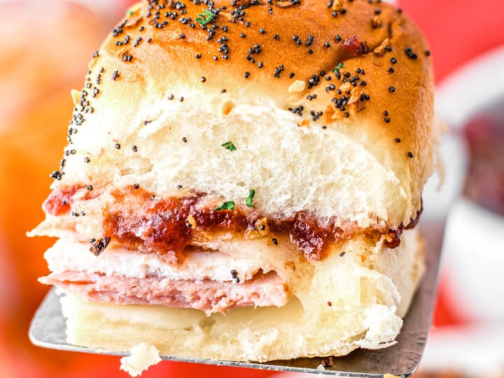 turkey hawaiian roll slider on a spatula