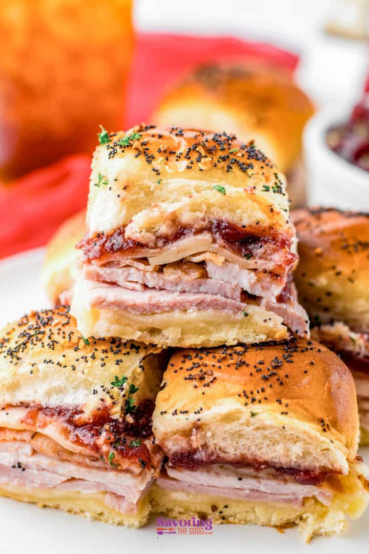 turkey hawaiian roll sliders stacked.