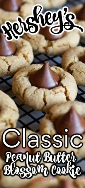 Hershey's classic peanut butter blossom cookie. Pinterest image.