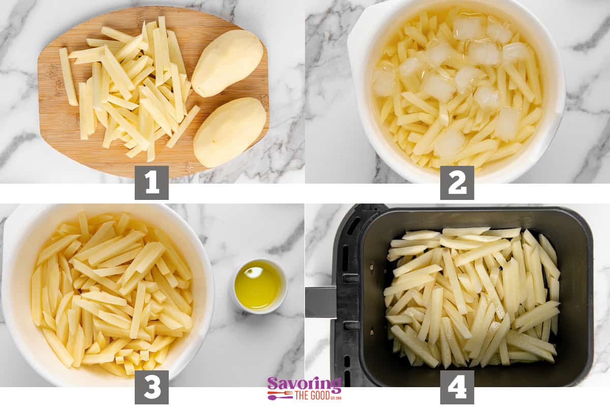 steps 1-4 of making truffle fries in photos.