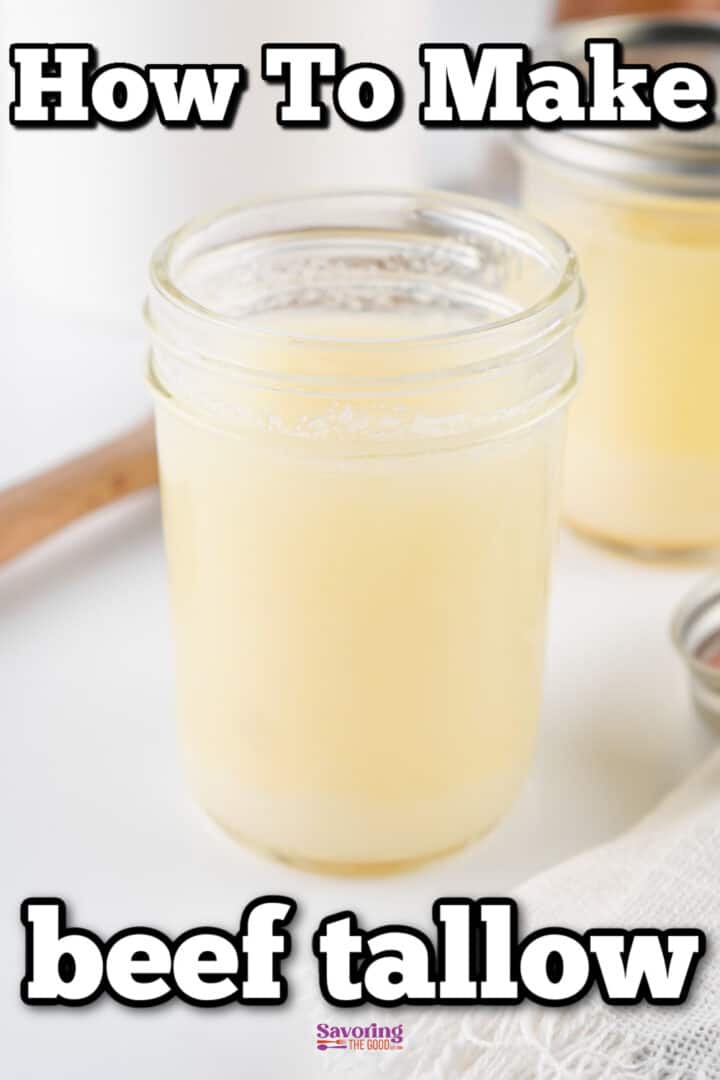 A jar of beef tallow on a counter, with the text "How To Make beef tallow" displayed on the image.